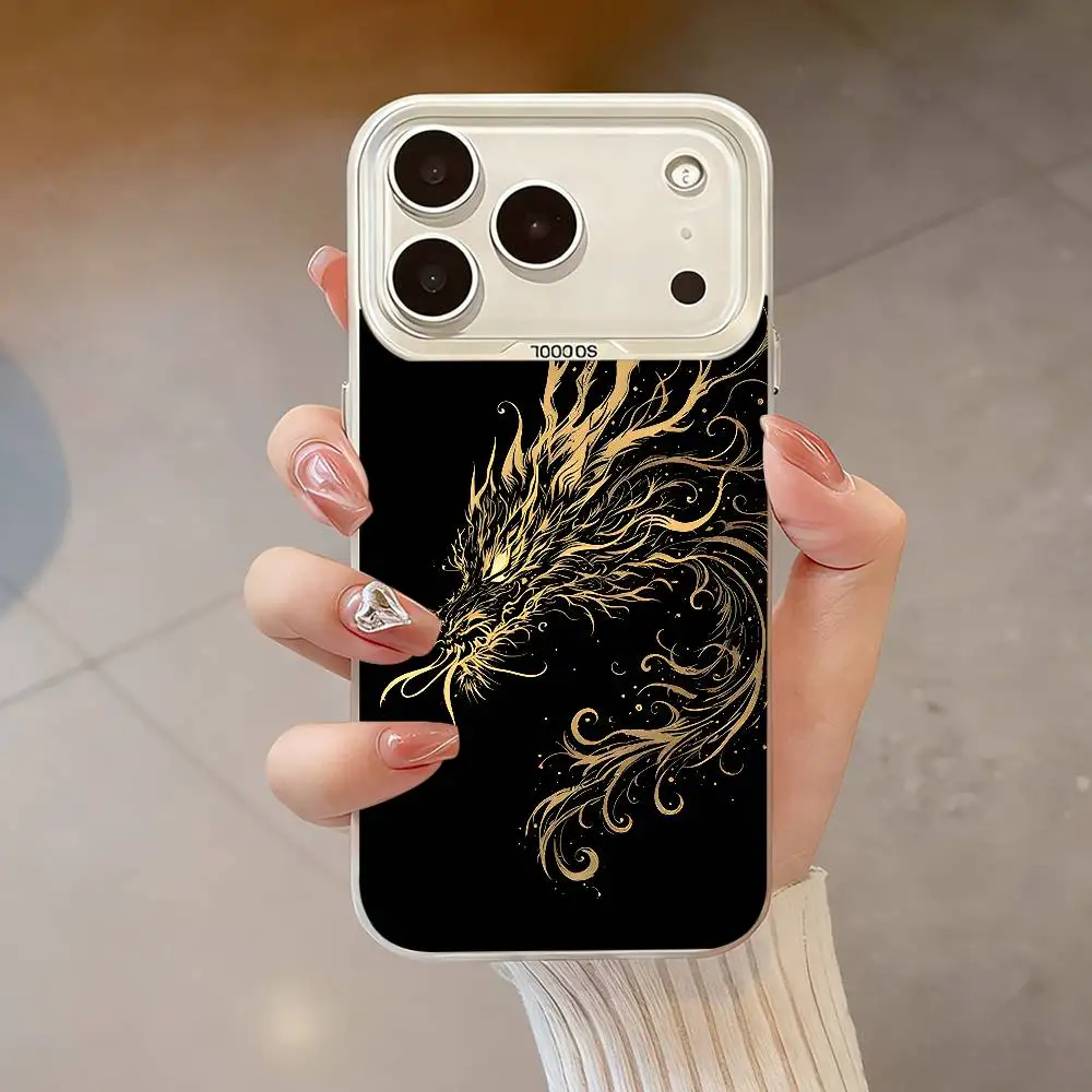 Casing HP Mewah Motif Naga Embos untuk iPhone 17,16,13,12,X,11,15,14,Pro,Max,Plus,SE4,Air,Mini Putih IMD HD Matte