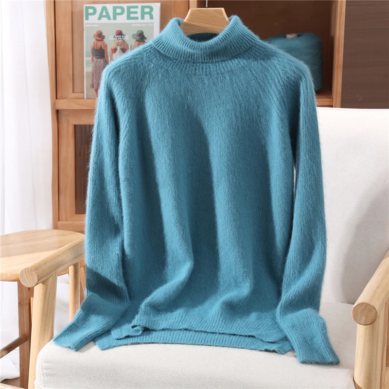 

ANGEL Autumn Winter 100% Mink Cashmere Women Turtleneck Pullover Thick Sweater Long Sleeve Cashmere Knitwear Soft Warm Clothing