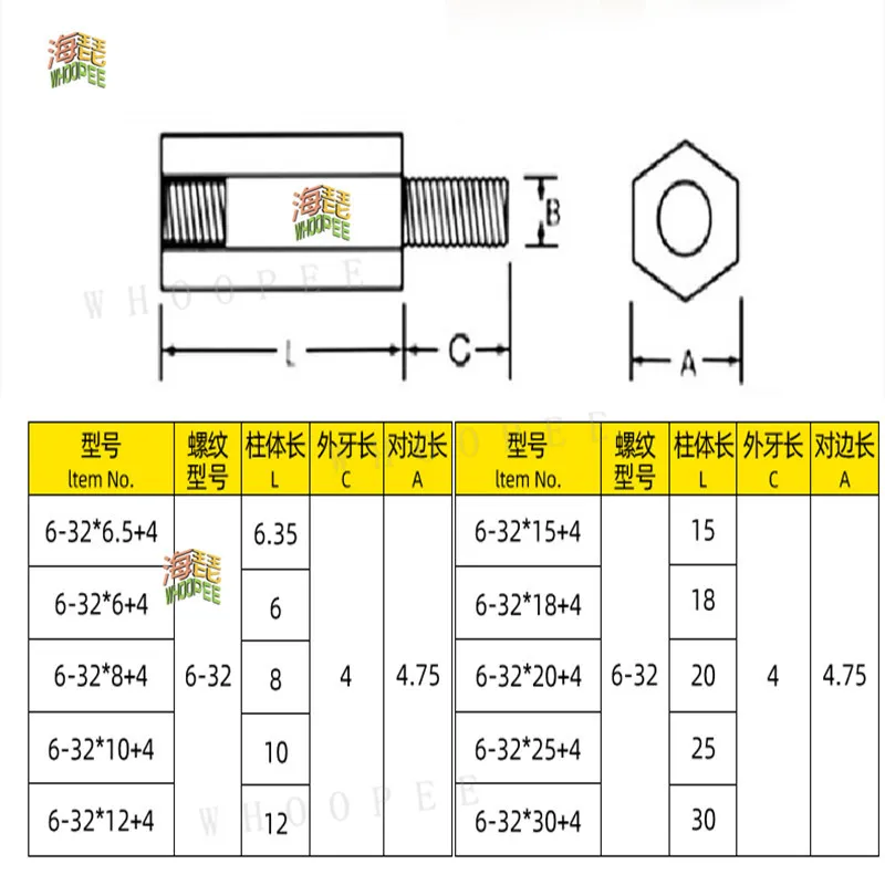 10pcs Thread 6#-32*L+C mm Hex Brass Standoff Spacer Screw Pillar PCB Computer PC Motherboard Female Male Standoff Spacer
