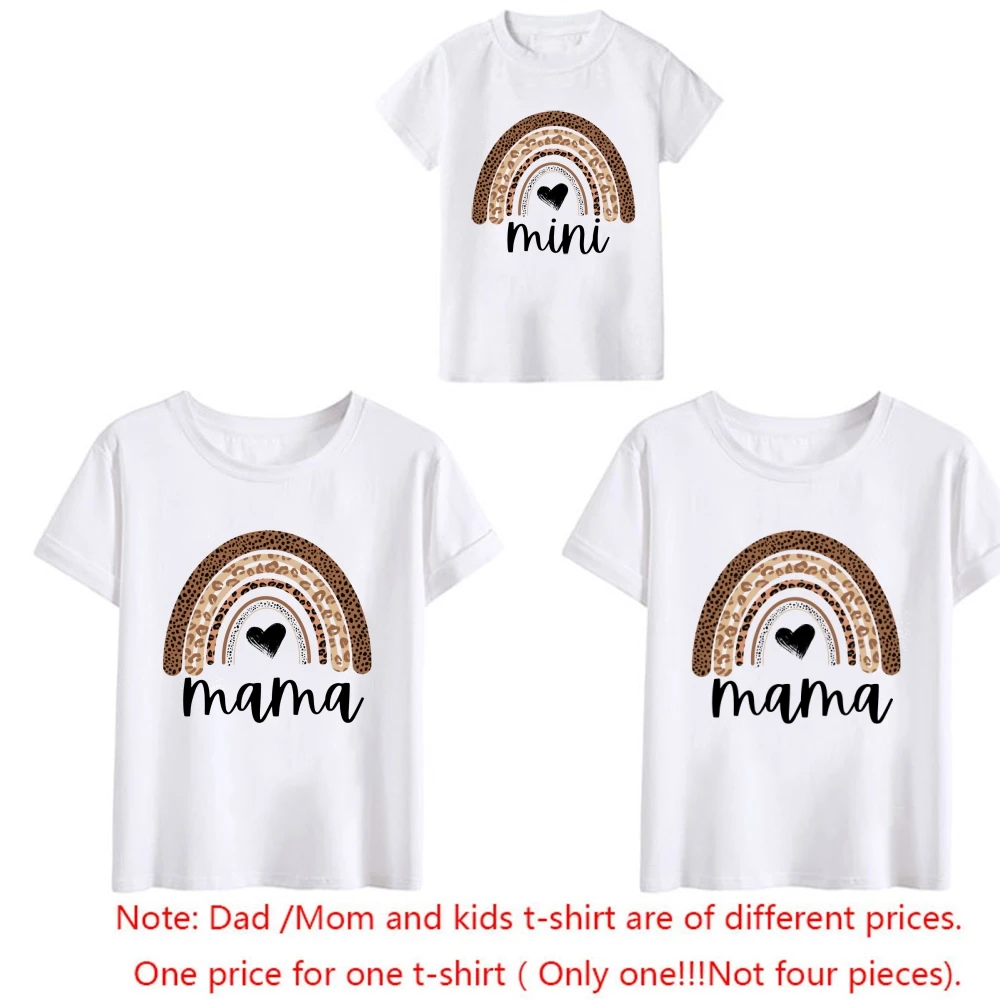 cheetah boho rainbow Mom and Kids Matching Tees for Summer MAMA and MINI Letter Print Short Sleeve Tops Family Matching T-shirts