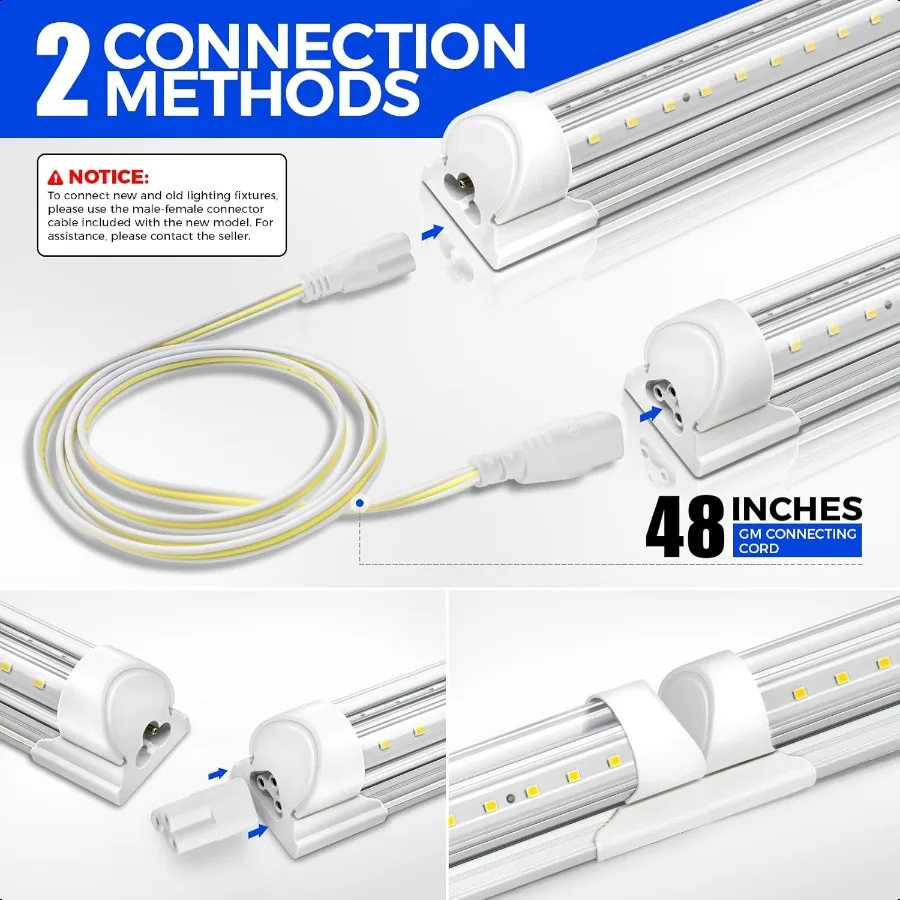 Lampada da negozio a LED 2FT 20W 3000LM 3000K Luci a tubo LED collegabili con copertura trasparente Illuminazione a LED T8 integrata a forma di V Plafoniere a LED