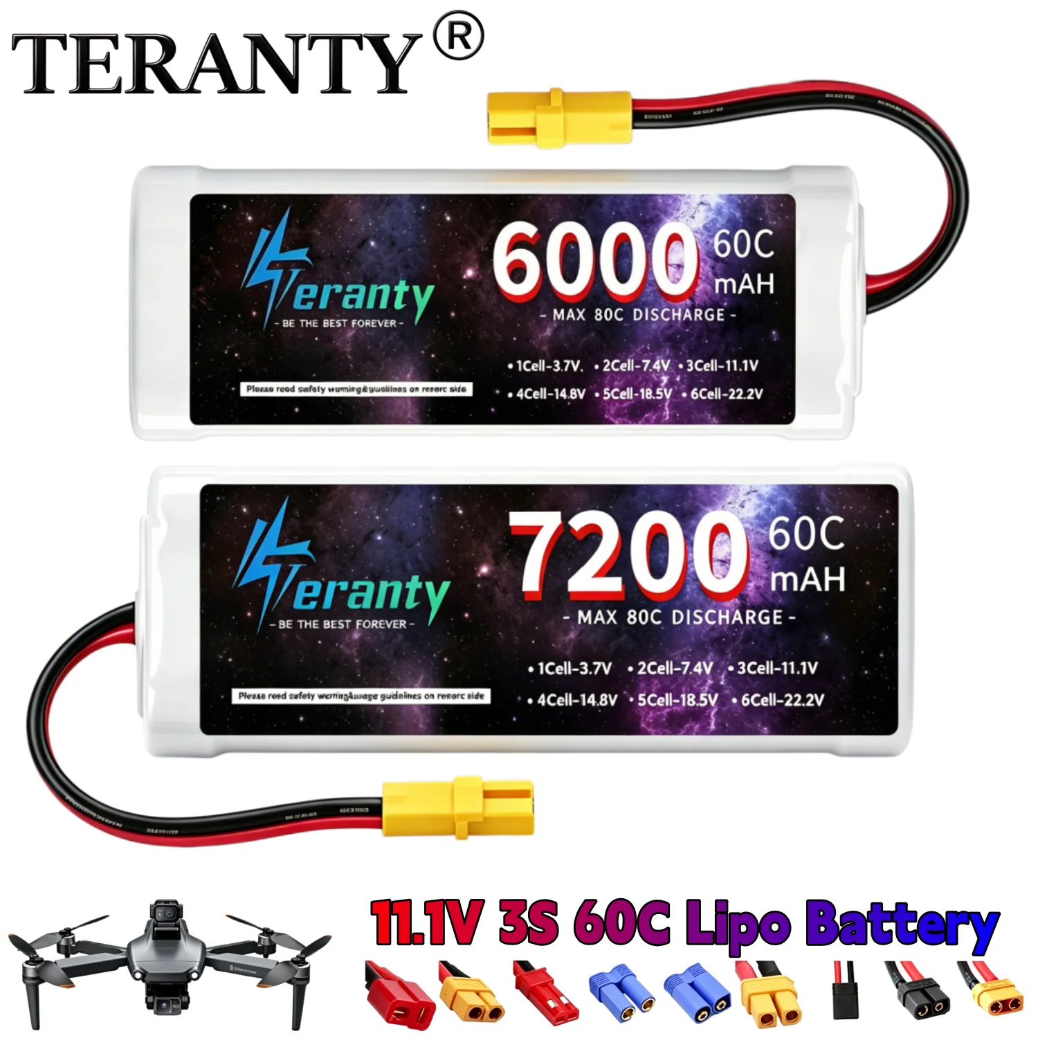 

11.1V 3S LiPo Battery 60C 6000 6500 6800 7200 7800mAh Deans T Connector XT60 Rechargeable Polymer Batteries RC Car Drone Model