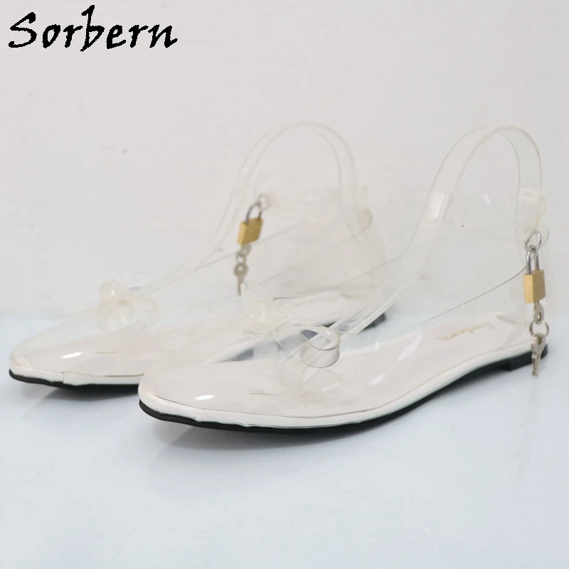 Sorbern Comfortable Women Flat Shoes Transparent Pvc Ankle Strap With Locks Round Toe See Through Flat Shoes Unisex Custom Color