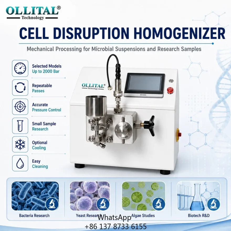Ollital High Pressure Cell Disruptor Homogenizer For Yeast Algae Samples With Cell Lysis Homogenizer Processing