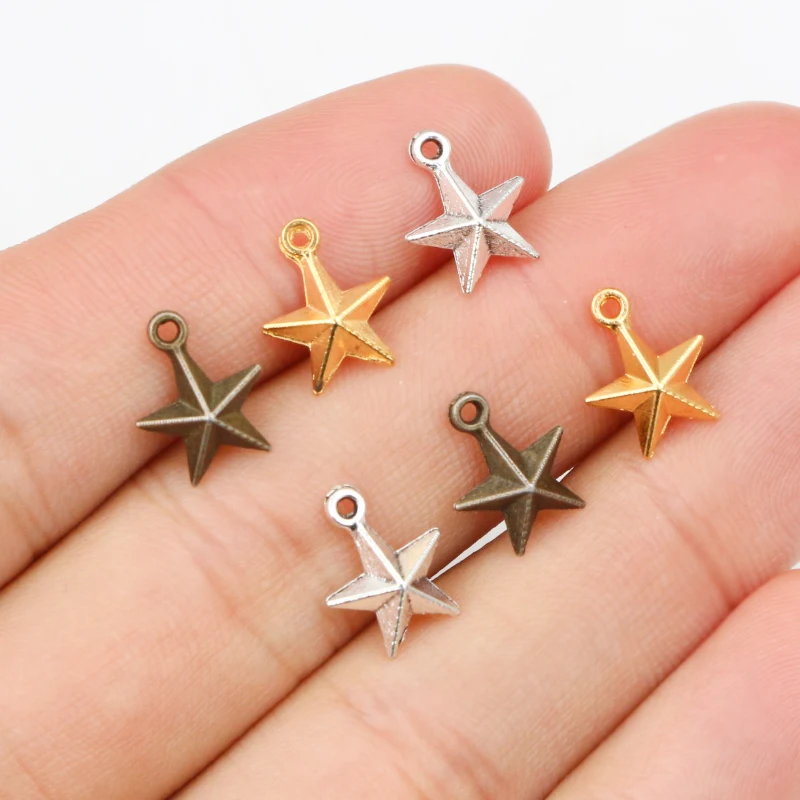 30pcs 11x8mm Star Charms 3D Solid Star Tibetan Silver Plated Gold Bronze Pendants Antique Jewelry Making DIY Handmade Craft