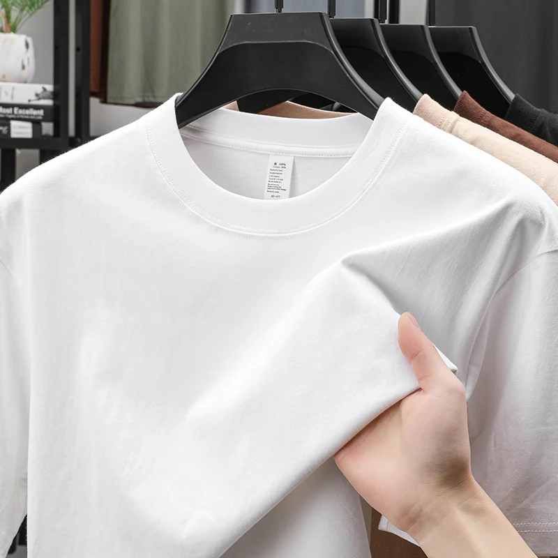 

Мужская однотонная белая футболка с коротким рукавом, повседневный эластичный топ с круглым вырезом для мужчин среднего и молодого возраста