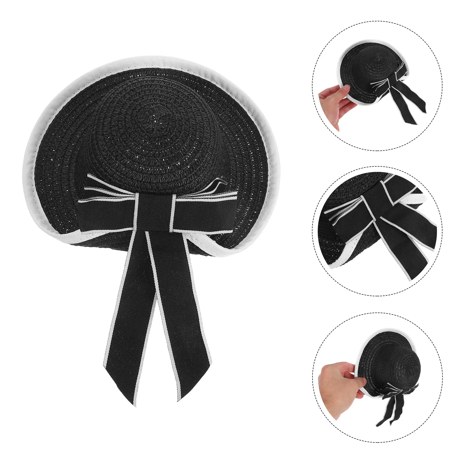 

Delicate Lace Ribbon Miniature Straw Hat For Crafts Tiny Dollhouse Accessory Versatile Fit Lightweight Elegant Decoration