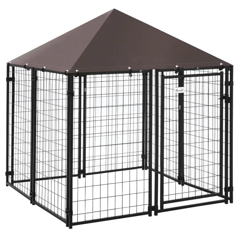 

Pet Playpen with Metal Mesh Roof and Lockable Door for 141X141X153Cm Black