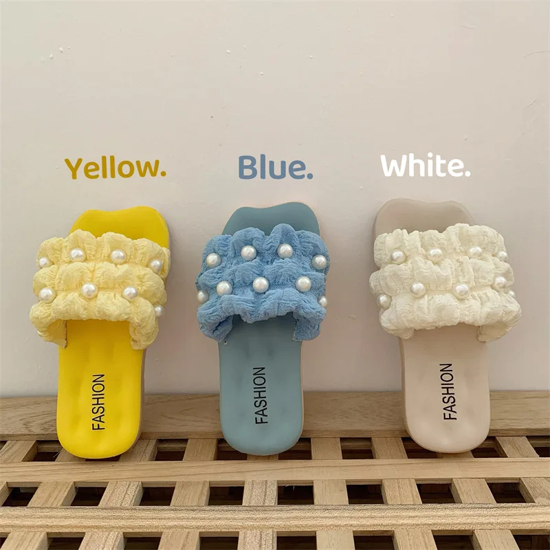 Girls Princess Pearl Slippers Soft Sole Flat Fashion Summer Sandals For Toddler Kids Non-slip Casual Home Beach Shoes