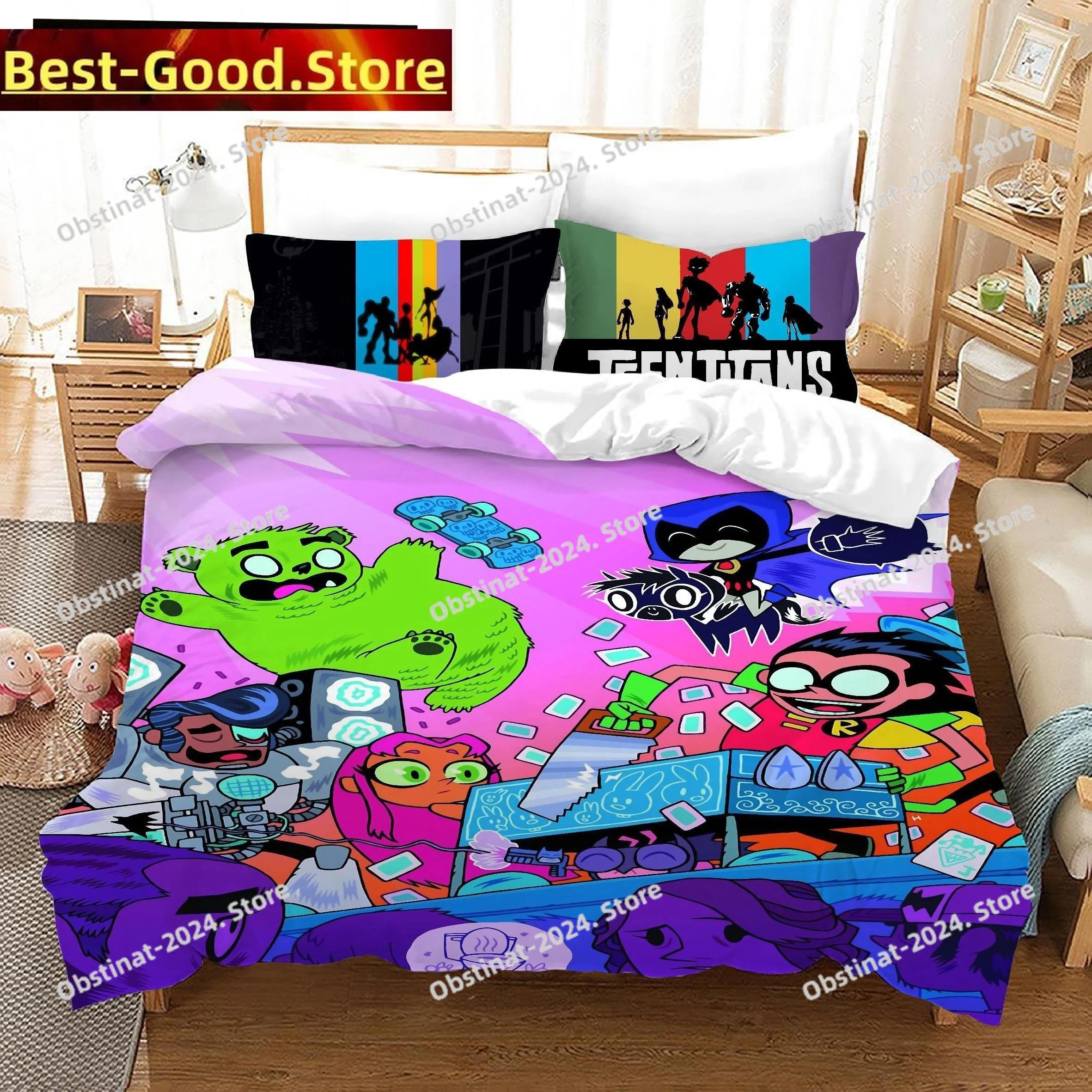 

3D Teen Titans Go Bedding Sets Cartoon Quilt Bed Cover Duvet Cover Pillow Case 3 Pieces Sets Us_Europe_UK Size Adult Children