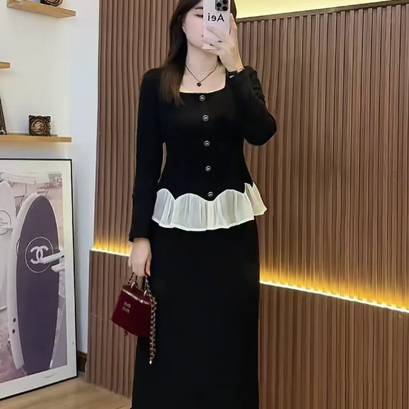 Elegant Cotton Ruffled Square Neck Top for Age Reduction 2025 Autumn and Winter