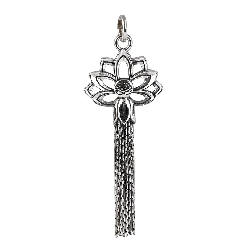

Ethnic Glossy 925 Silver Multi Chains Tassels Chokers Pendants Necklaces Women Hollow Lotus Flower Necklace Thai Silver NO Chain