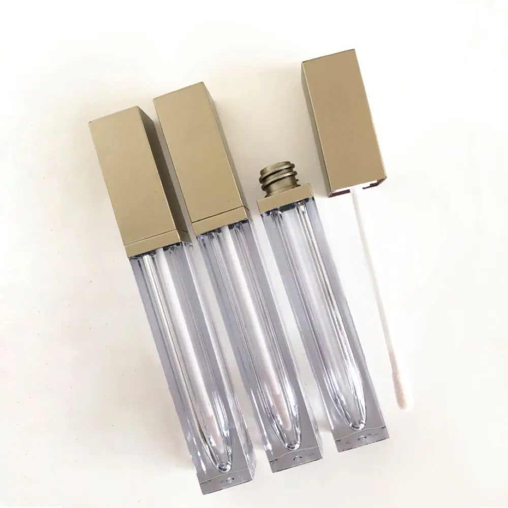 10/50/100PCS Empty Lip gloss Tube Square DIY Lip Glaze Packing Box Container With Bronze Gold Cap Split Bottle