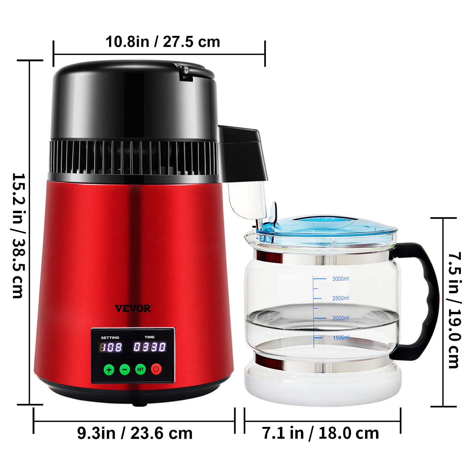 SucceBuy 4L Waterdestilleerder Purifier Filter 1 L/H Distillatiesnelheid Dispenser Drinkfles Waterontharder Touchscreen Thuisgebruik - afbeelding 1