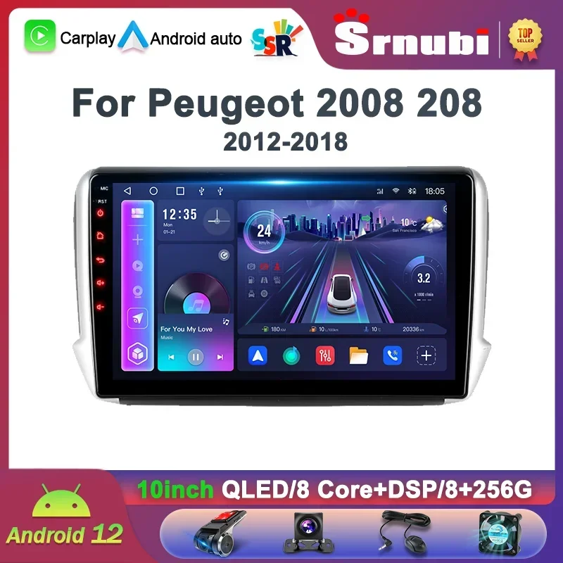 

Srnubi Carplay Auto Stereo For Peugeot 2008 208 2012 - 2018 Android 12 Car Radio Multimedia GPS DSP 2 Din Navigation Player