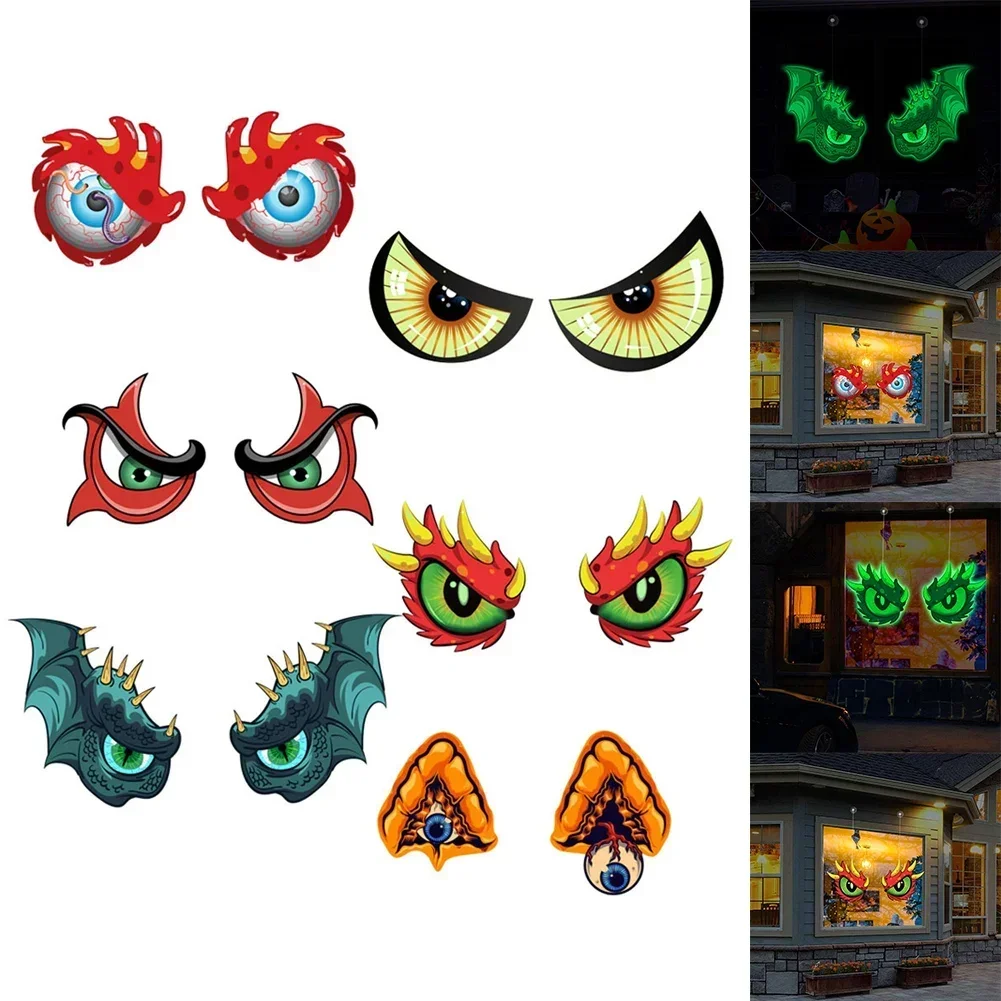 Halloween Double-Sided Luminous Eyes Hanging Holiday Fluorescent Pendant Halloween Decoration Decal Luminous Home Ornament Party