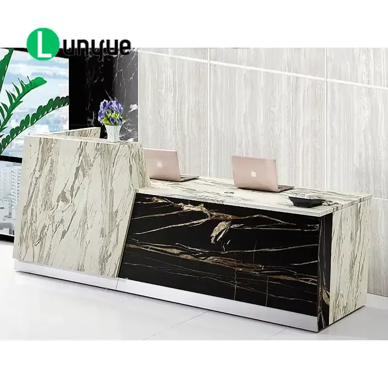 Modern Durable Eco Friendly White Wood Reception Desk Customizable Commercial Counter for Hotel Office Building Shopping Mall