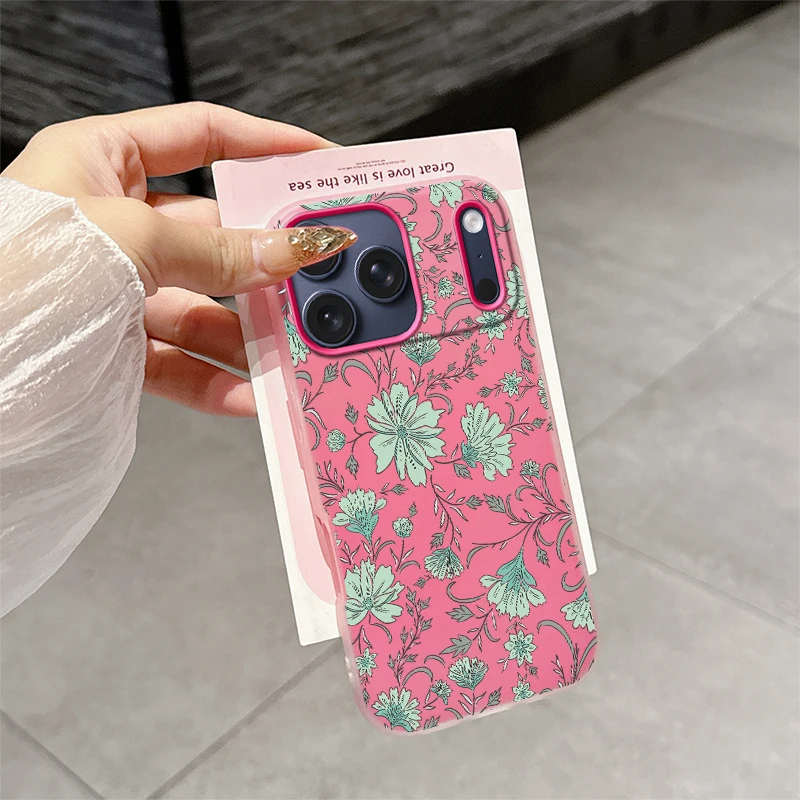 Чехол для телефона с рисунком цветка для iPhone 17 Air 16E 16 13 17 15 Plus 11 12 14 Pro Max Роскошная матовая желейная силиконовая задняя крышка 2-в-1