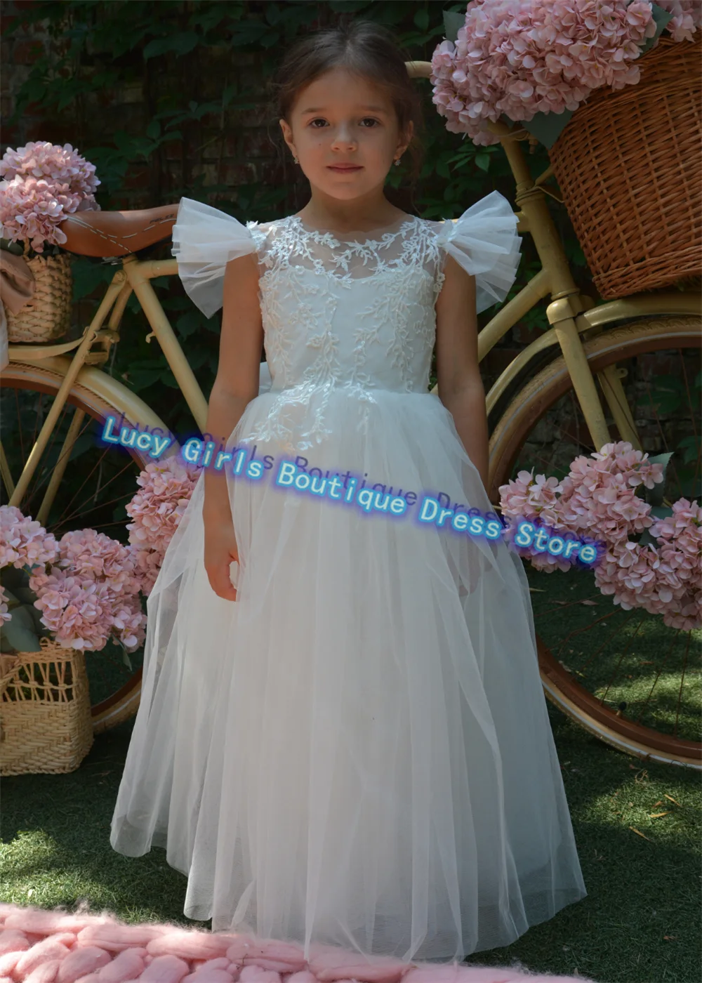 女の子のためのエレガントな白い花のドレス,柔らかいレース,アップリケ,王女,子供,誕生日,結婚披露宴,ボール聖体拝領ドレス