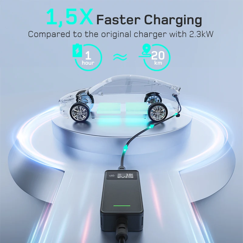 dé Portable EV Charger 3.68kW 16a EVSE Type 2 Charger 1 phase 6m 10m Cable EU Plug for Electric Vehicle Charging Station