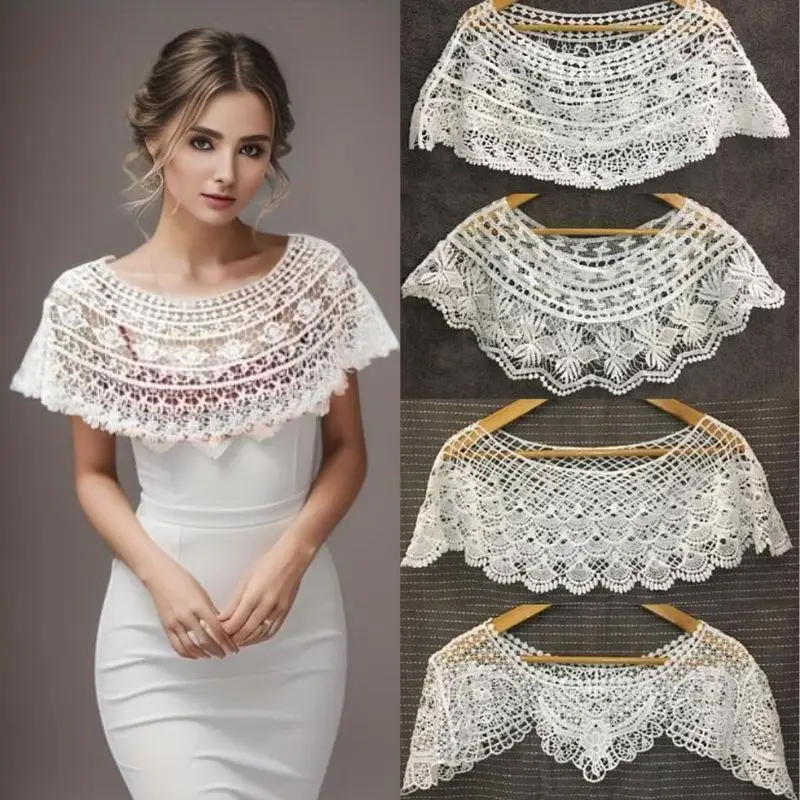 

Elegant Hollow Lace Shawl Women Knit Hollow Out Shawl Hollow Out Lace See-through Wedding Sunflower Lace Scarf Shrug Cape Poncho