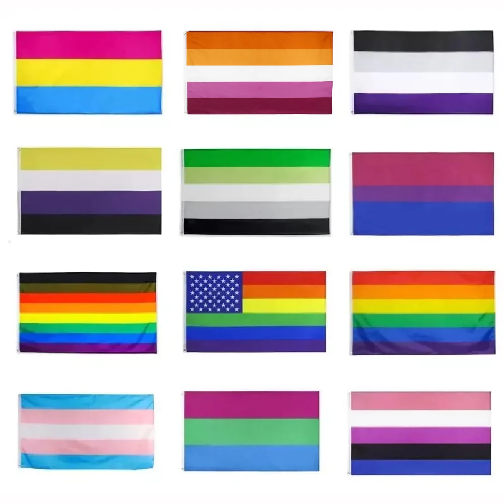 Xiangying 90x150cm Lesbian Rainbow Flags Colorful Polyester LGBT Pride Banner 12 Unique Styles