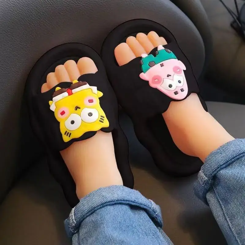 

drop shipping r‌eal pictures 2025 new summer comfortable SquarePants cartoon sweet laday women student girls black cool slippers