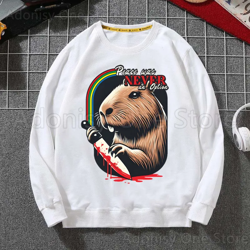 Kawaii Capybara Men Hoodie Autumn Hip Hop Streetwear Men Pullover Sweatshirts Hoodies Mens White Color Hoodie Male