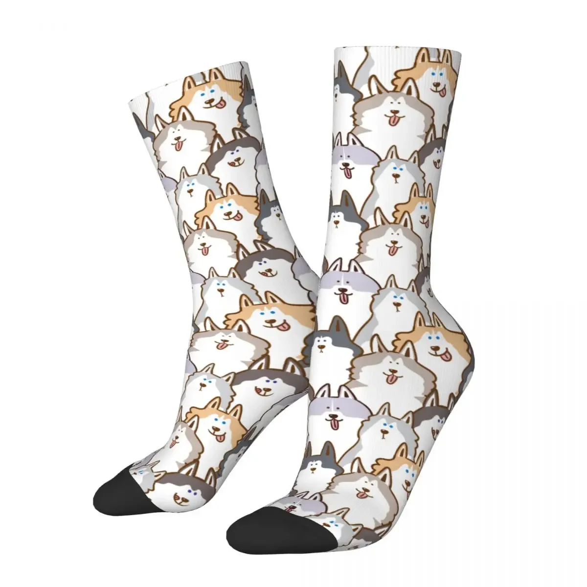 Crazy Male Socks Cute Cartoon Siberian Husky Dog Product Warm High Quality Socks All Seasons Present