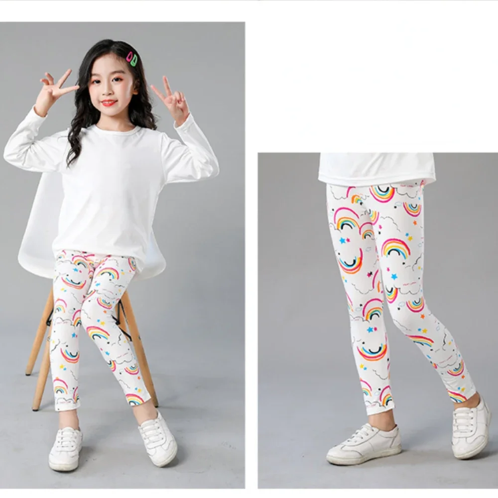 Autumn Toddler Girl Tight Bottoms Female Baby Rainbow Print Leisure Trousers Cute Sweet Breathable Spring Baby Clothes Wholesale