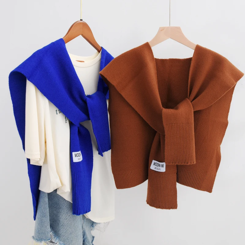 

Spring Autumn Large Knitted Woolen Scarf Women's Outerwear Faionable Versatile Air Conditioned Room oulder Pad Fake Collar