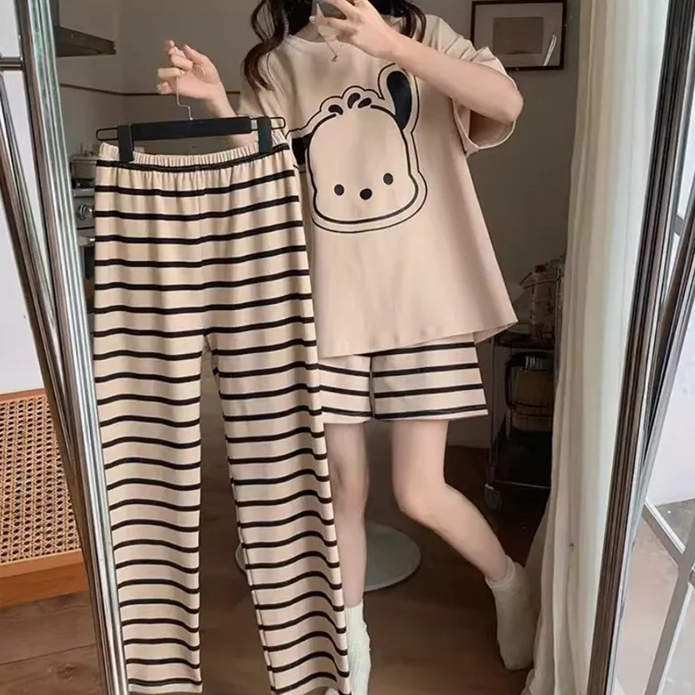 

Пижамный комплект Sanrio Pochacco, школьный комплект из трех предметов с героями мультфильмов Pochacco, летняя удобная домашняя одежда, футболка, короткая