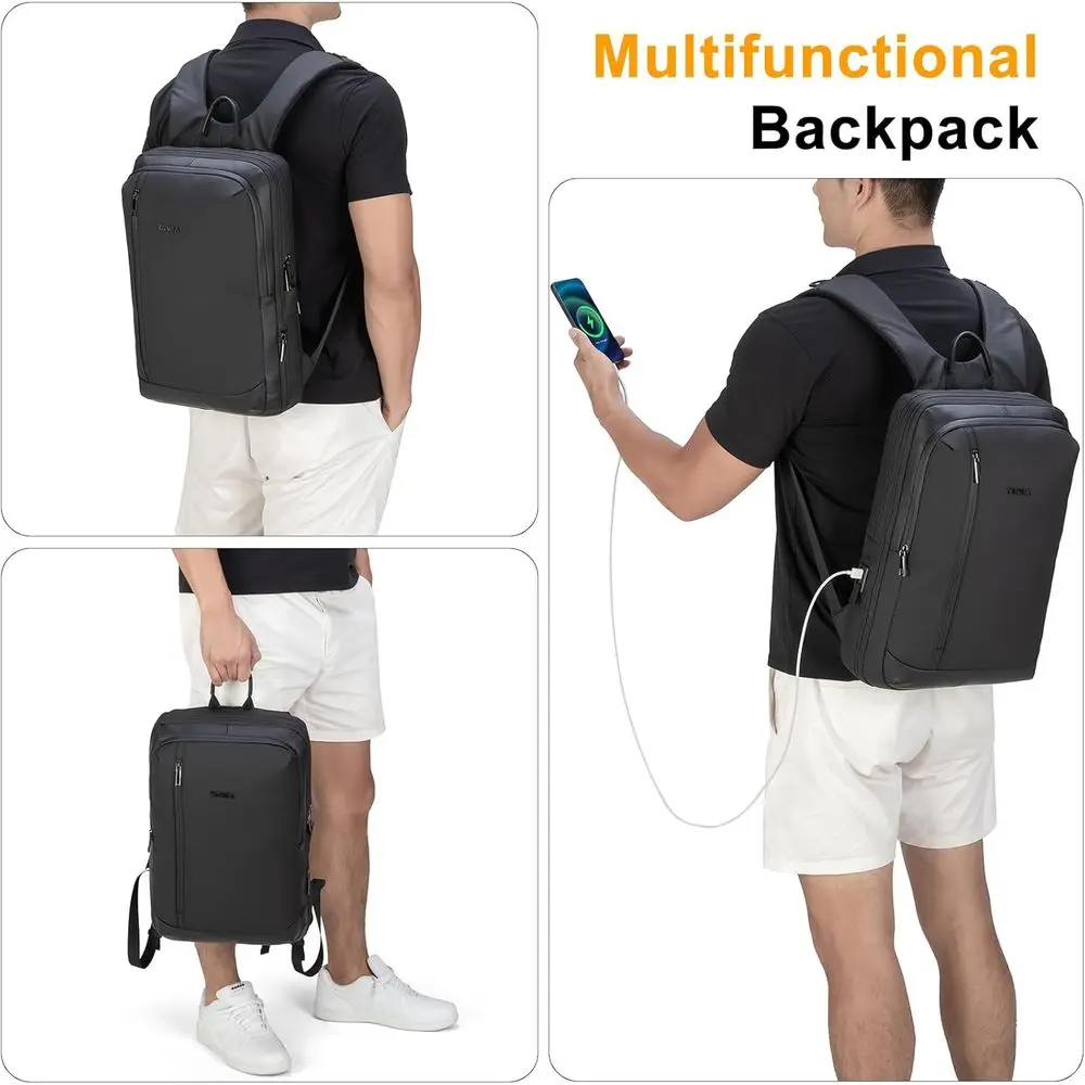Mochila Expandible para Portátil Tzowla Busin, para Hombre, Profesional, Delgada, Impermeable, para Viajes/Trabajo/Oficina/Universidad, con USB/Tipo C