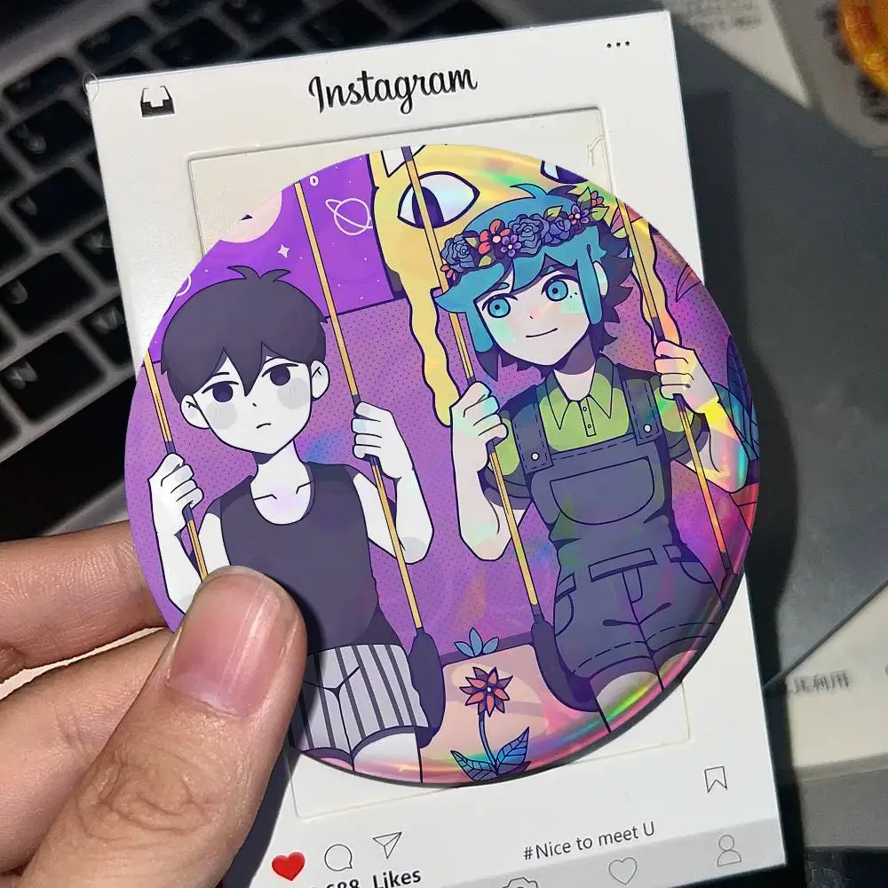 Hot Game Omori Enamel For Badge Laser Holographic Custom Badge Image Metal Lapel Pin Brooch For Clothing Backpack Decorative