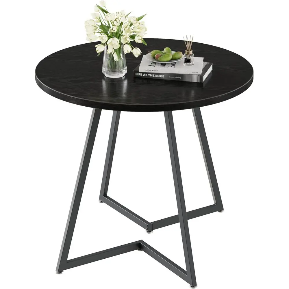 

Black 2-4 Person Wooden Grain Steel Base Round Dining Table for Kitchen, Living & Conference Rooms