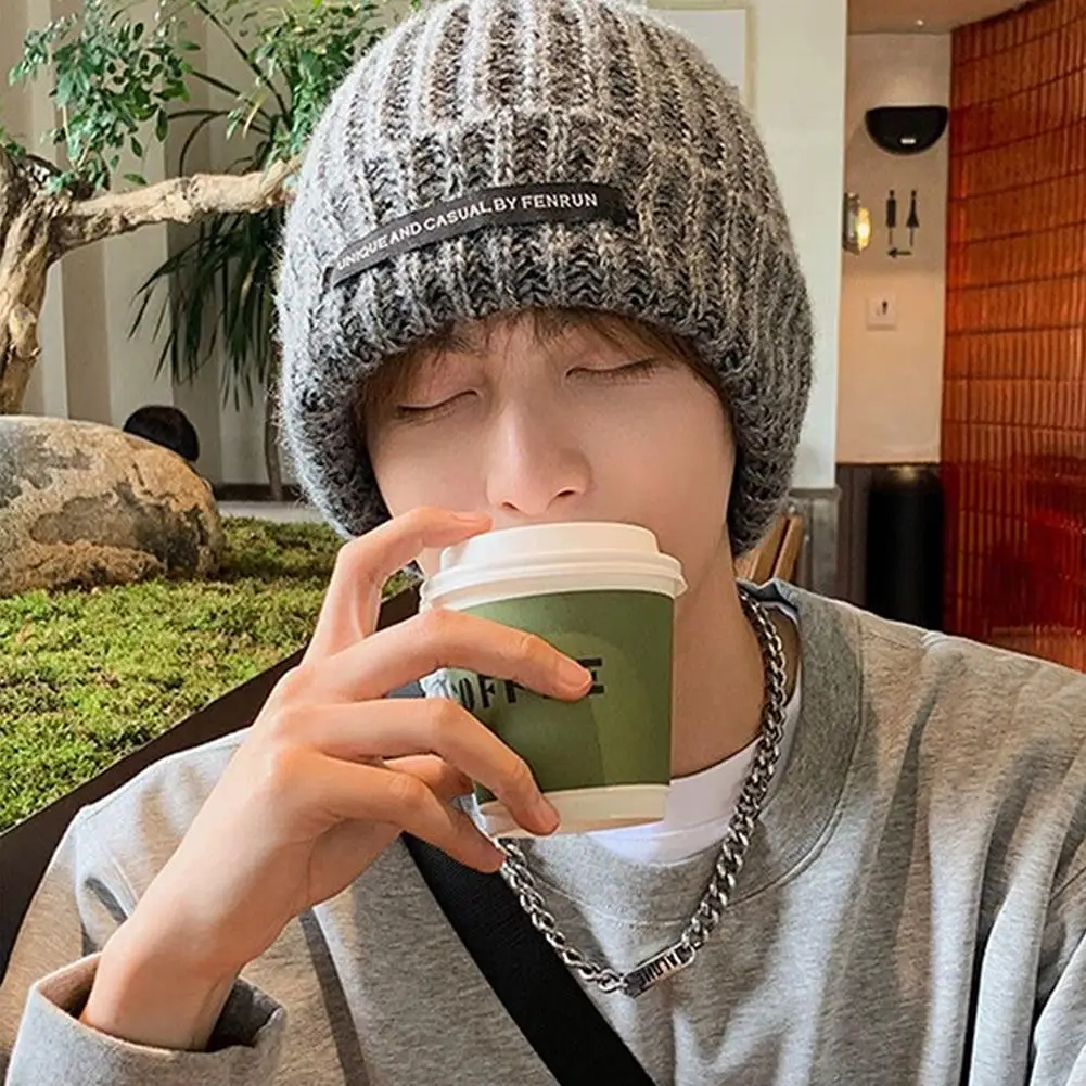 2025 gorros tejidos de otoño e invierno a la moda para hombre, gorro cálido y frío de talla grande, gorro tejido holgado con cabeza grande para hombre