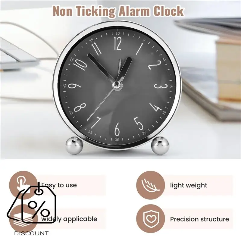ABBN-Non Ticking Alarm Clock,4 Inch Silent Bedside Clock For Heavy Sleepers, Battery Operated Analogue Clock, For Home Office