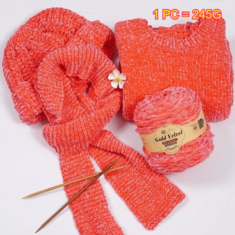 Hilo de tejer de 245g, hilo de terciopelo de ganchillo, Lanas teñidas para manualidades DIY, suéter, sombreros, bolsos, bufanda, cojín, hilo de felpa suave para bebé