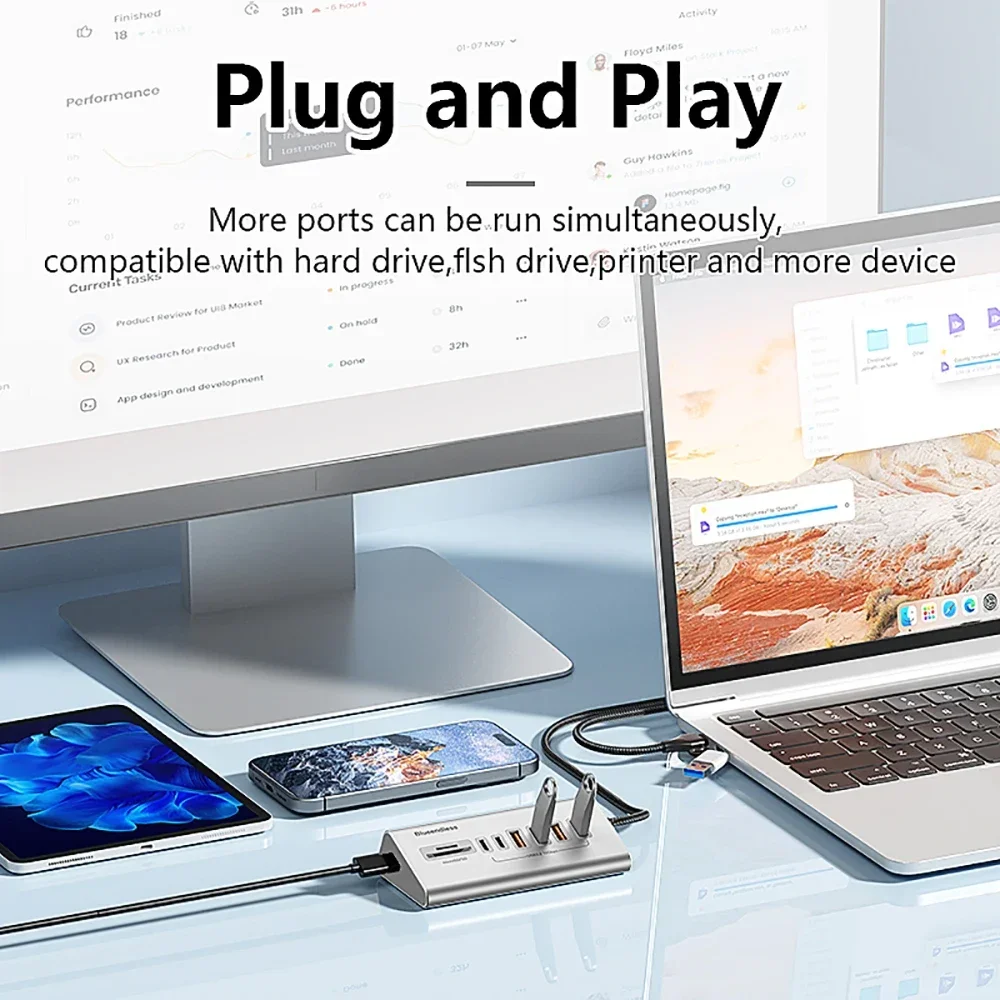 10Gbps USB 3.2 محطة إرساء USB Hub نوع C الفاصل مع قارئ بطاقات سبائك الألومنيوم متعدد 8/9 منافذ التبديل للكمبيوتر المحمول #5