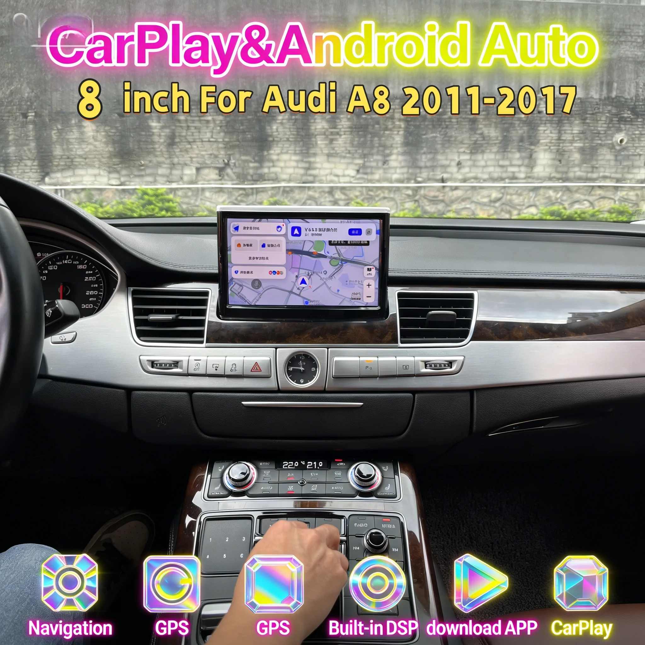 

Multimedia Qualcomm Wireless CarPlay Stereo Receiver For Audi A8 2011-2017 Android GPS Navigation Automotive Head Unit 8 inch