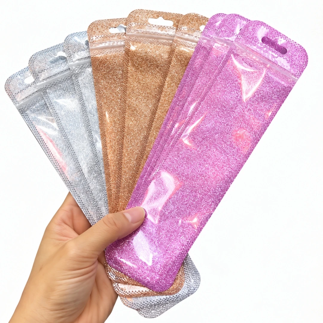 50pcs Shiny Packaging Bags Resealable Smell Proof Bags Pen Packaging for Bead Pen Small Business Necklace Food Lip gloss Storage