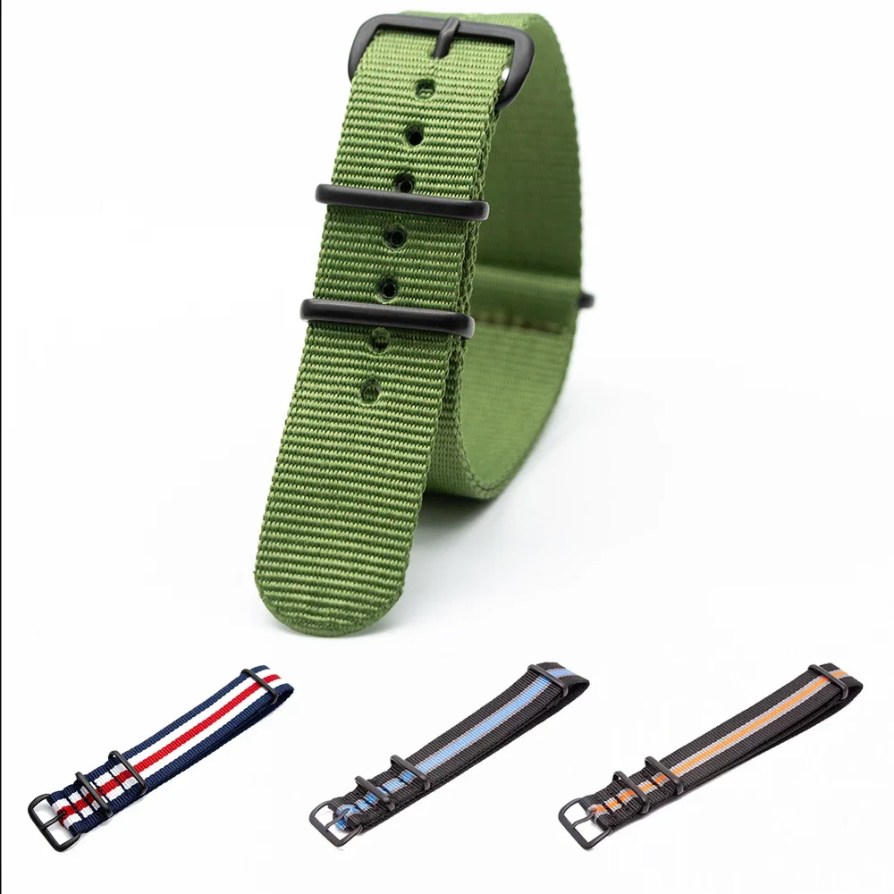 Army Sports Nylon Strap for Watch Bands Buckle Stainless Steel Black Frosted Buckle Watchband 18MM 20Mm 22MM 24MM Straps