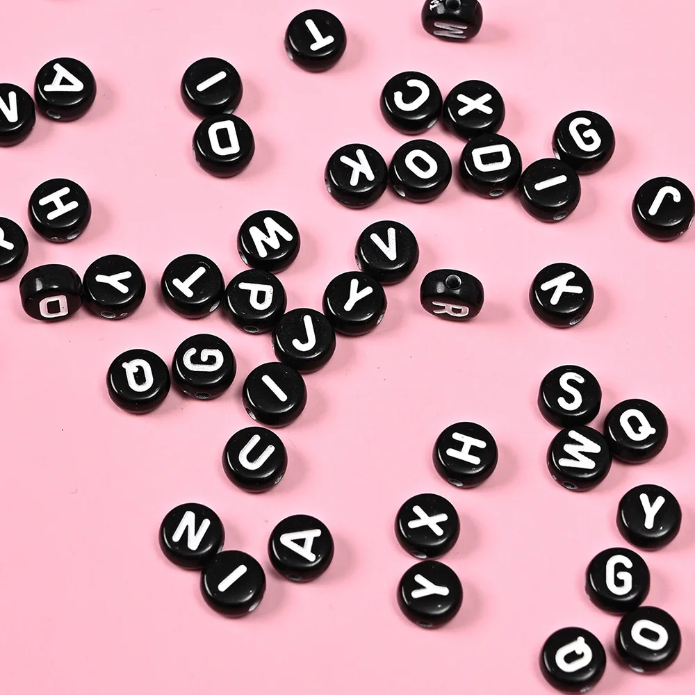 Bead for DIY Flat Round 7mm Black Letter Beads Mix A-Z Acrylic Alphabet Spacer Beads For Necklace Bracelet DIY Jewelry Making