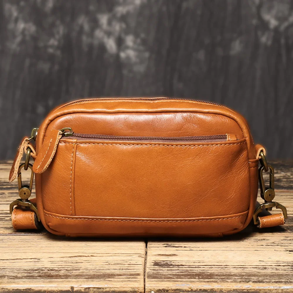 Bolsa de ombro de couro genuíno masculina, elegante, multifunções e cinto