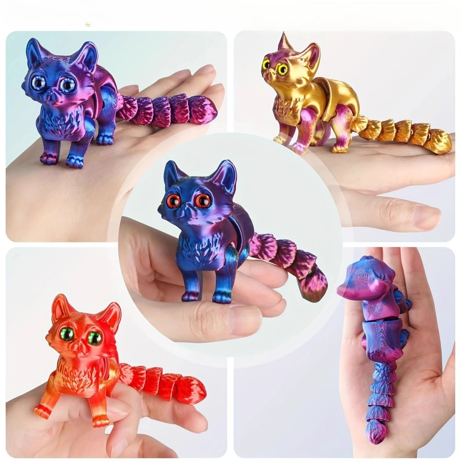 3D-gedruckte Katzenfigur, realistische Mini-Tiere, Spielzeug, mehrfach gegliederte bewegliche Heimdekoration, buntes Desktop-Handwerk, Ornament, Geburtstagsgeschenk