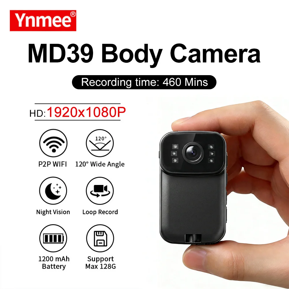 YNMEE MD39 Mini Body Camera 1080P Hotspot WiFi Action Camera Sport DV Camcorder Pocket Thumb Camera Law Enforcement Recorder