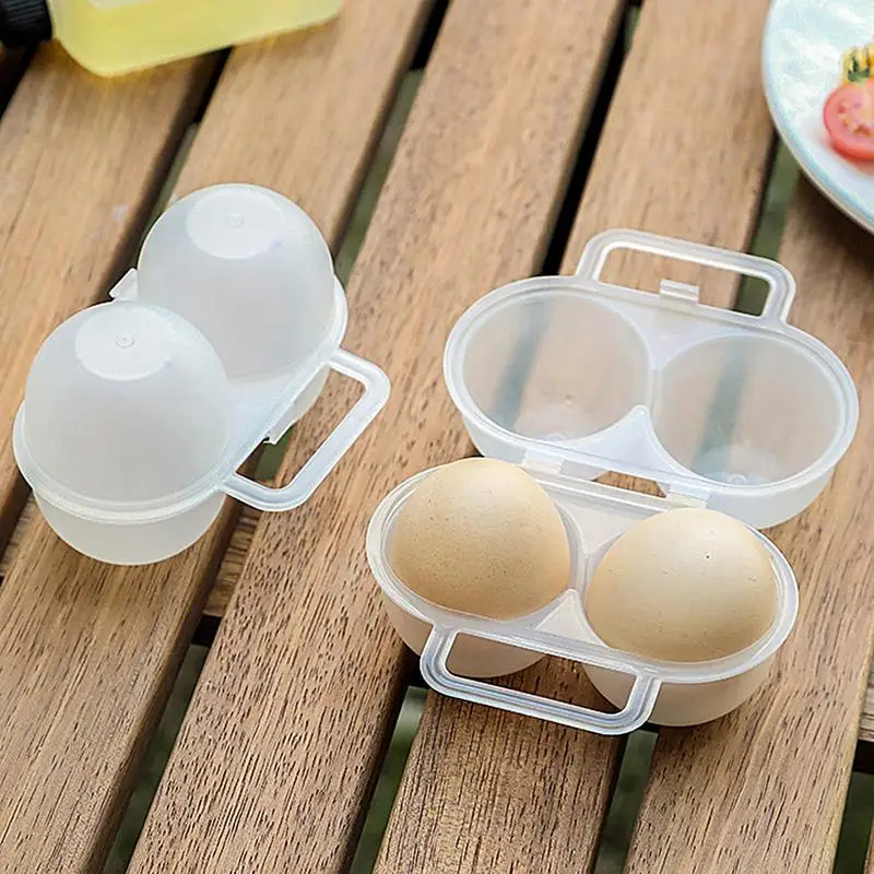 Portable Egg Storage Box 2 Grids Plastic Durable Egg Storage Container Save Space Refrigerator Egg Dispenser With Fixed Handle