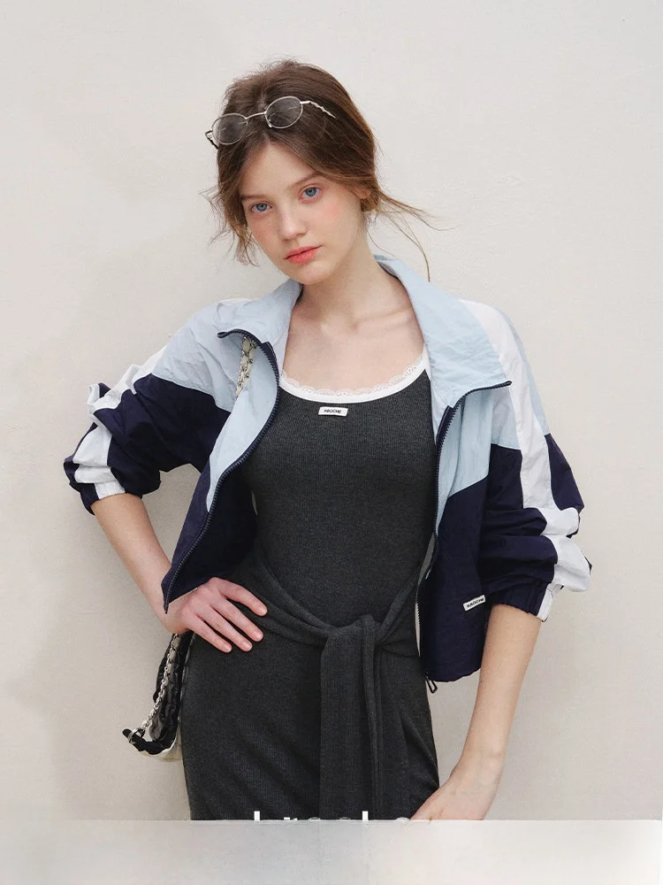 Kroche Blokette Color Blo Loose ort Sun Protection Jaet Dames Faion Commute Sle Nylon Fiber Ritssluiting Pure C...