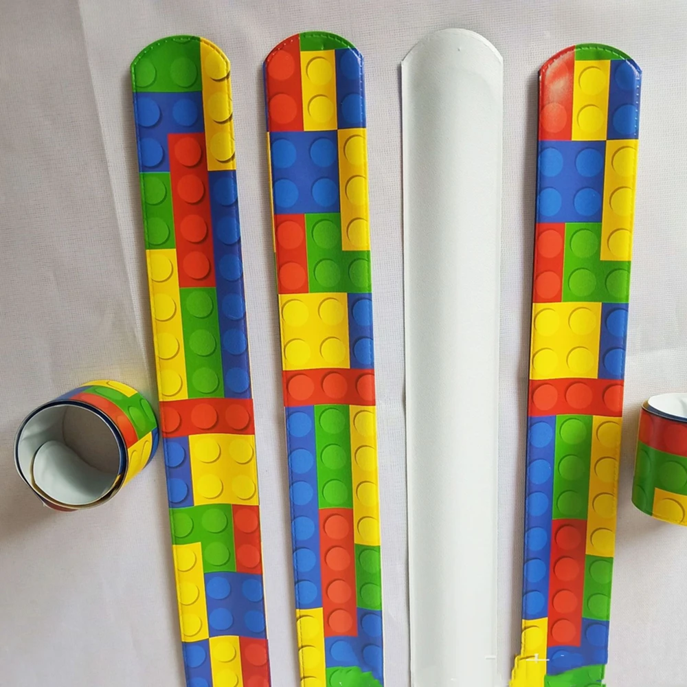 12/24/36Pcs Building Block Pattern Slap Bracelet Kids Birthday Party Baby Shower Wedding Guest Gift Christmas Kindergarten Prize