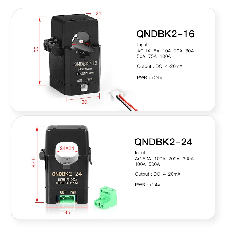 hall effect current transducer clamp ct QNDBK1-21 30A 50A 100A 200A 420mA current sensor split core current transformer 4-20mA